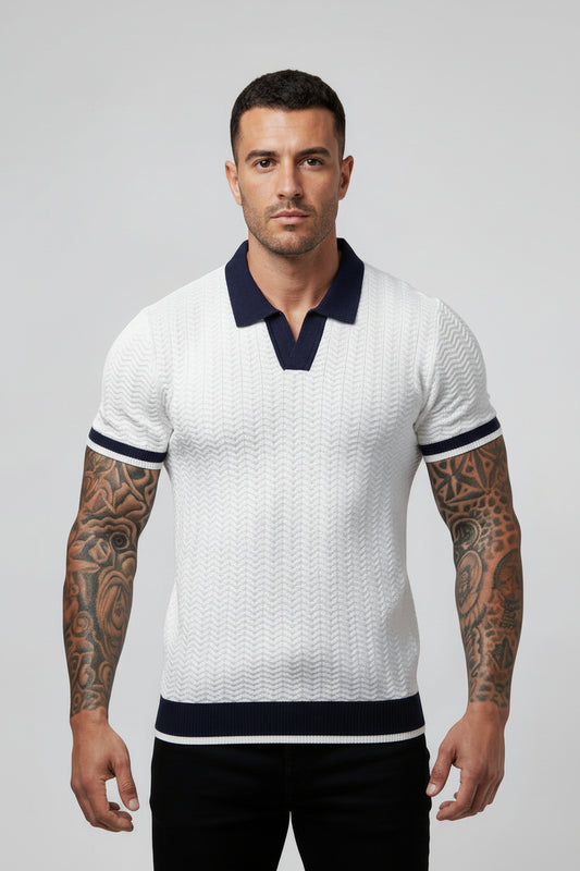 Camisa Polo de Punto con Contraste de Textura y Cuello en V