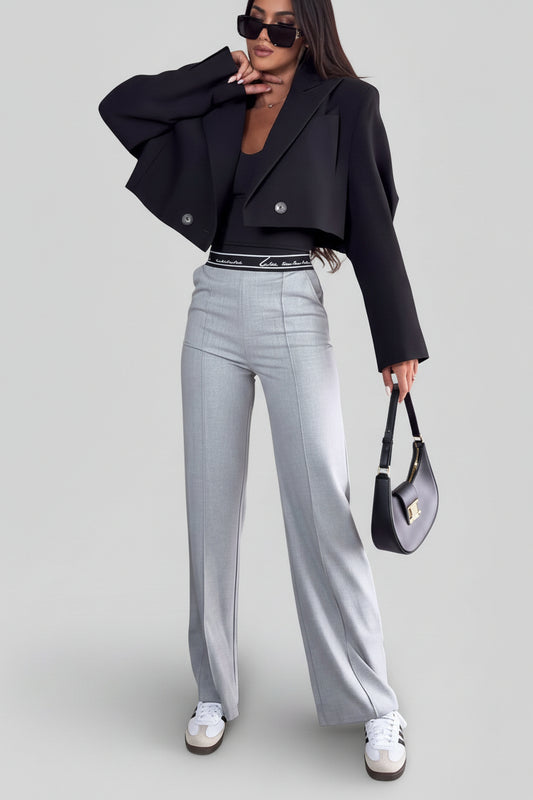 Pantalón recto casual de color sólido con cremallera y bolsillo