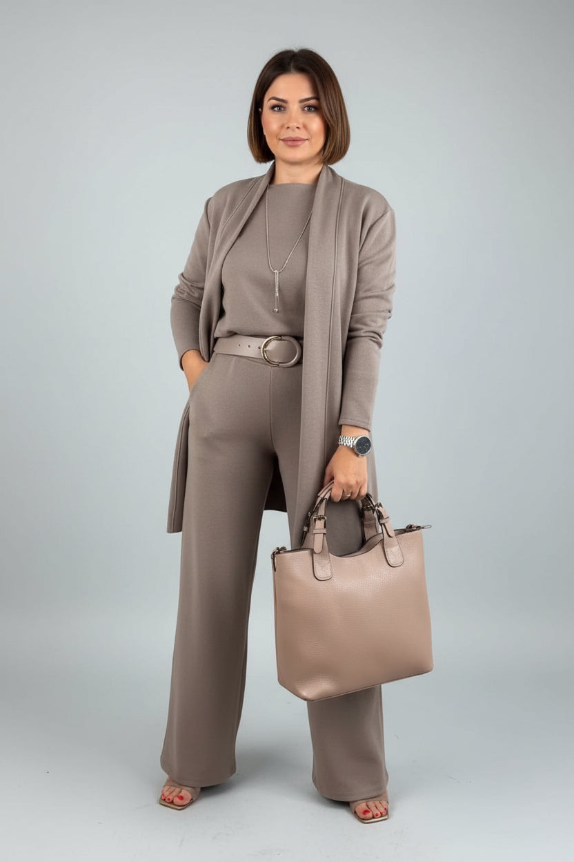 Conjunto de 3 Piezas con Cárdigan Largo