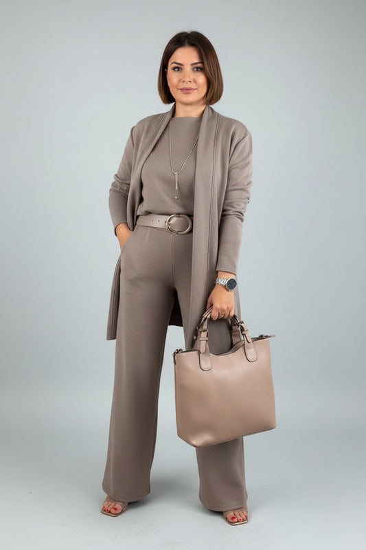 Conjunto de 3 Piezas con Cárdigan Largo