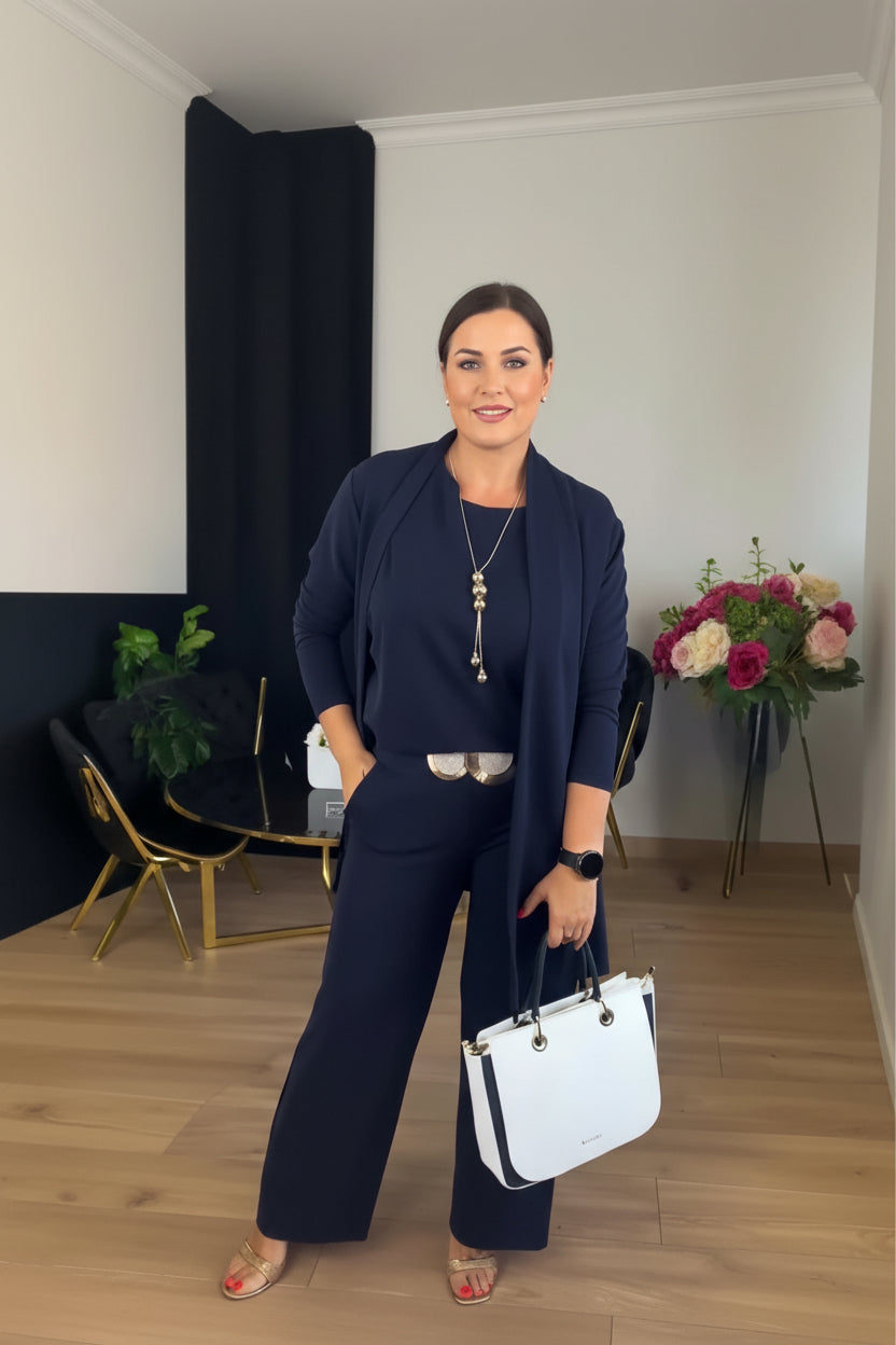 Conjunto de 3 Piezas con Cárdigan Largo