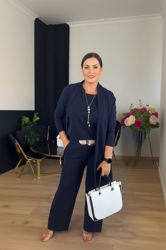 Conjunto de 3 Piezas con Cárdigan Largo