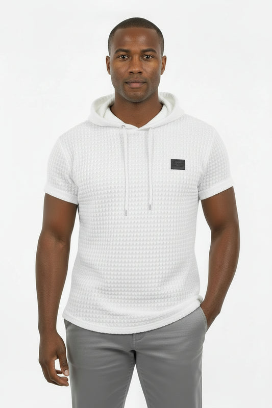 Camiseta con Capucha de Waffle y Dobladillo en Arco